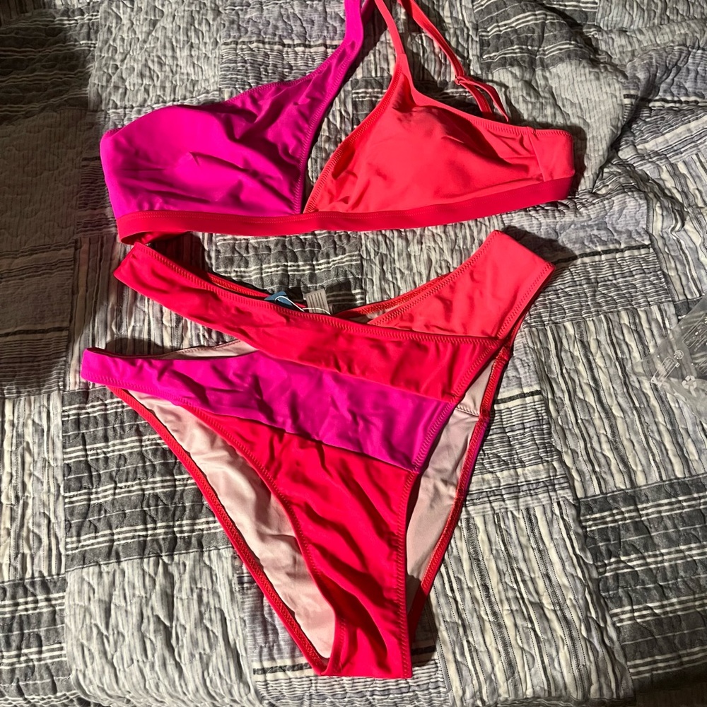 Pink and Red Bikini Set